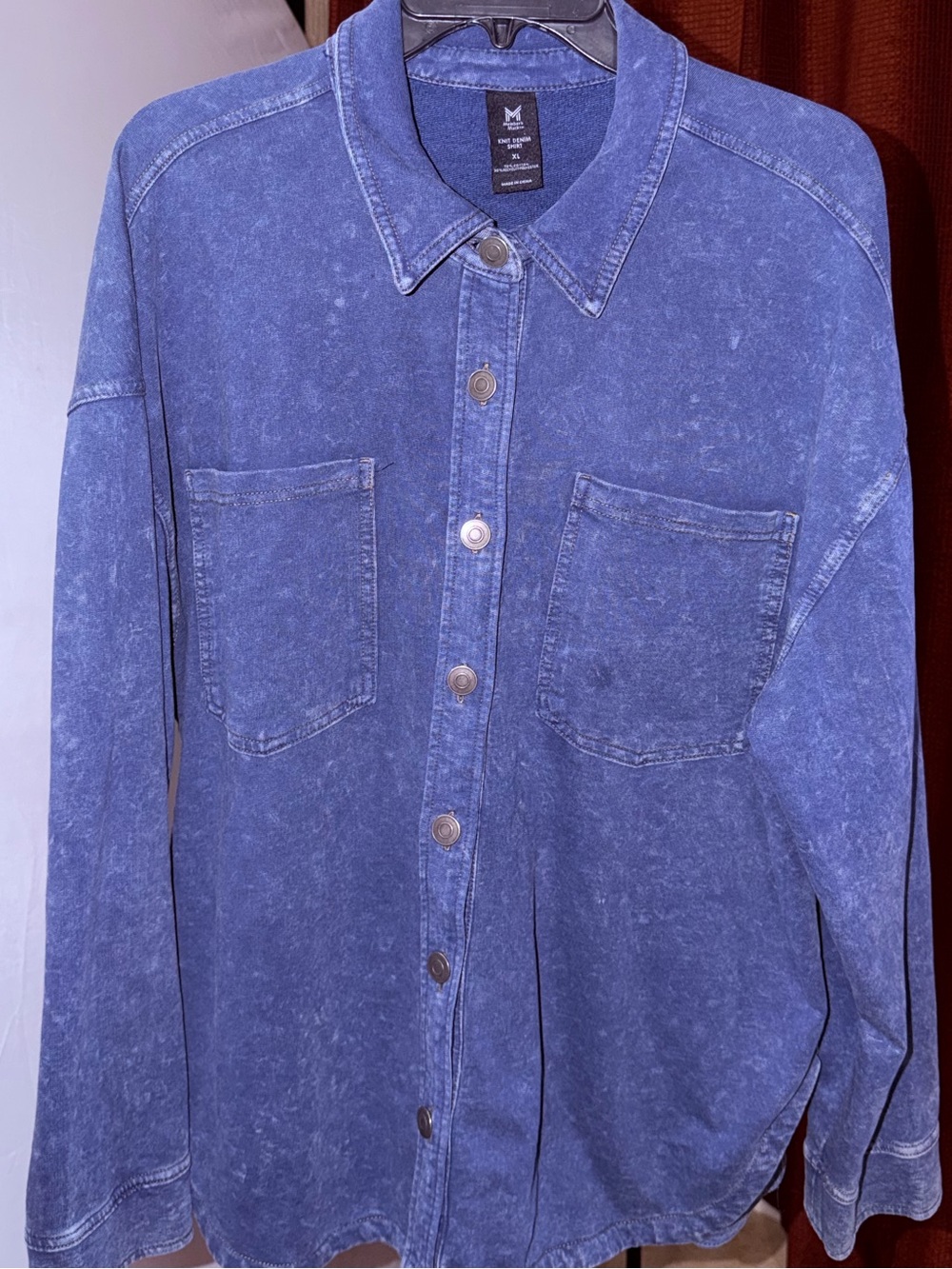Washed Blue Button-Front Shirt Jacket - Lightweight Layer